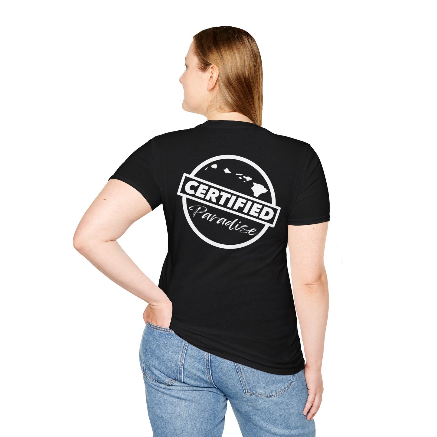 Certified Paradise White Logo Unisex Softstyle T-Shirt