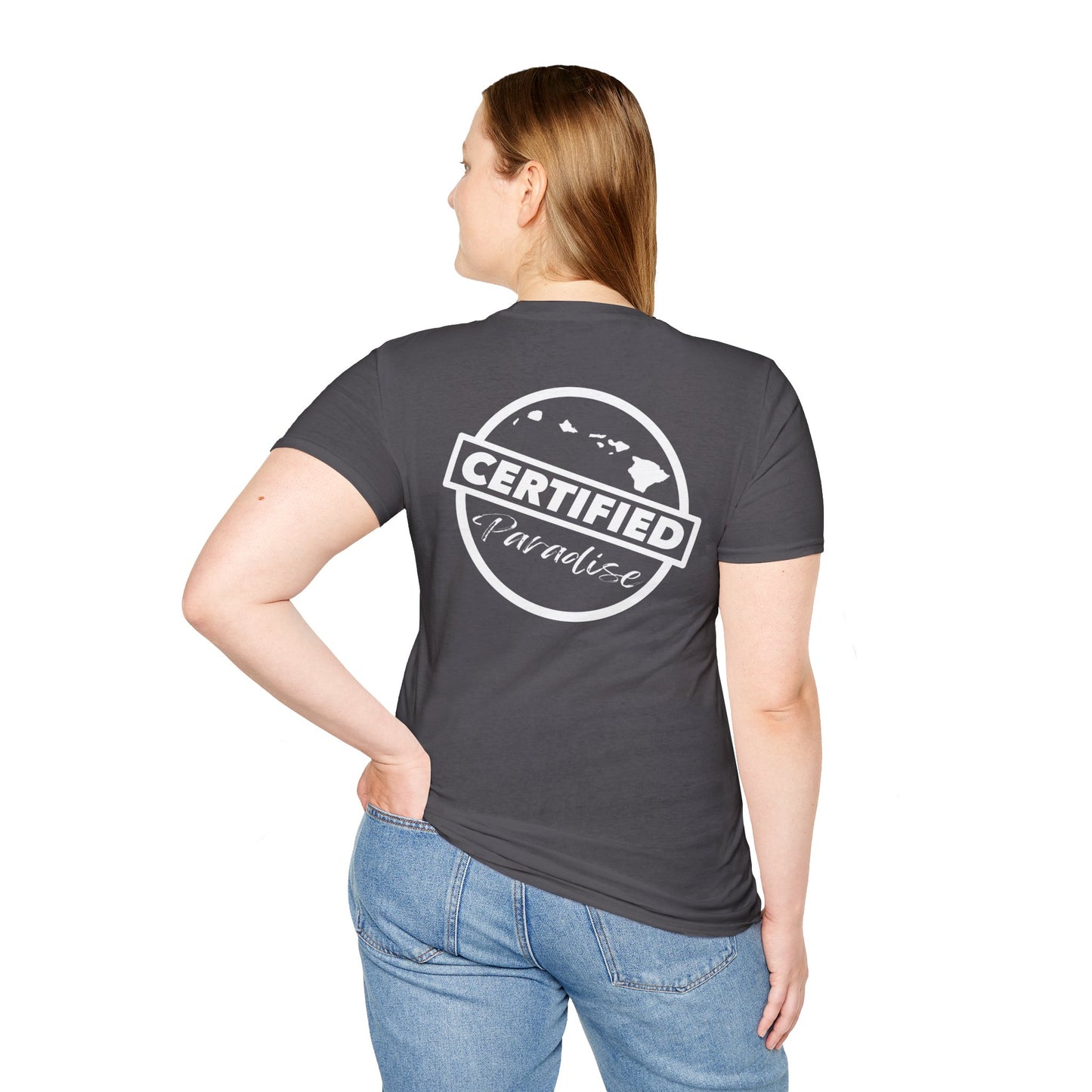 Certified Paradise White Logo Unisex Softstyle T-Shirt