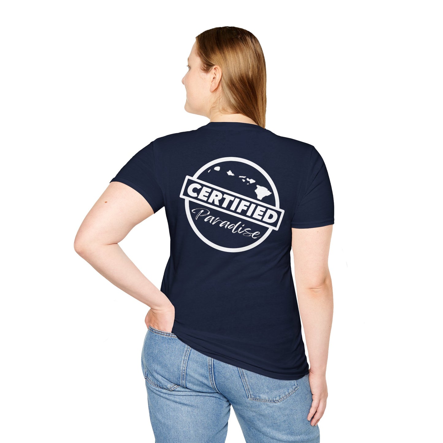Certified Paradise White Logo Unisex Softstyle T-Shirt